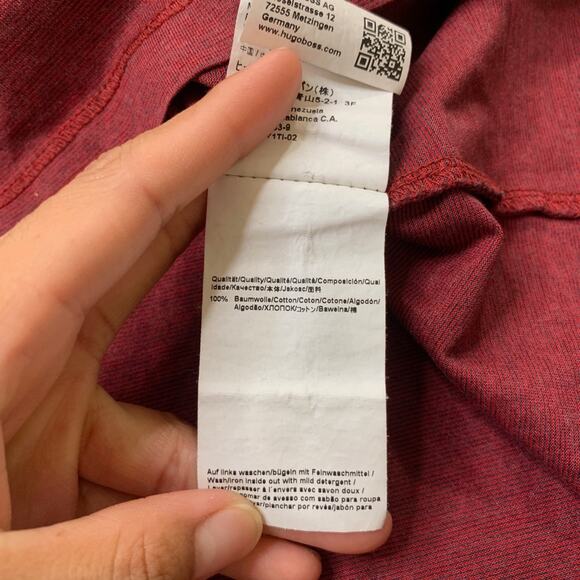 Hugo Boss Shirt Mens 2XL Ruby Red Cotton Regular Fit Mercerized Striped Crew Tee - Picture 7 of 10